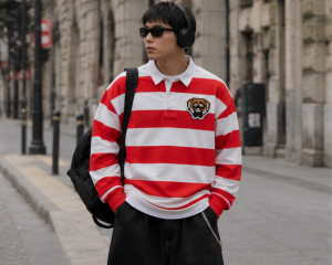 Rocky Rocky Stripe Polo Shirt with Dog Bagde