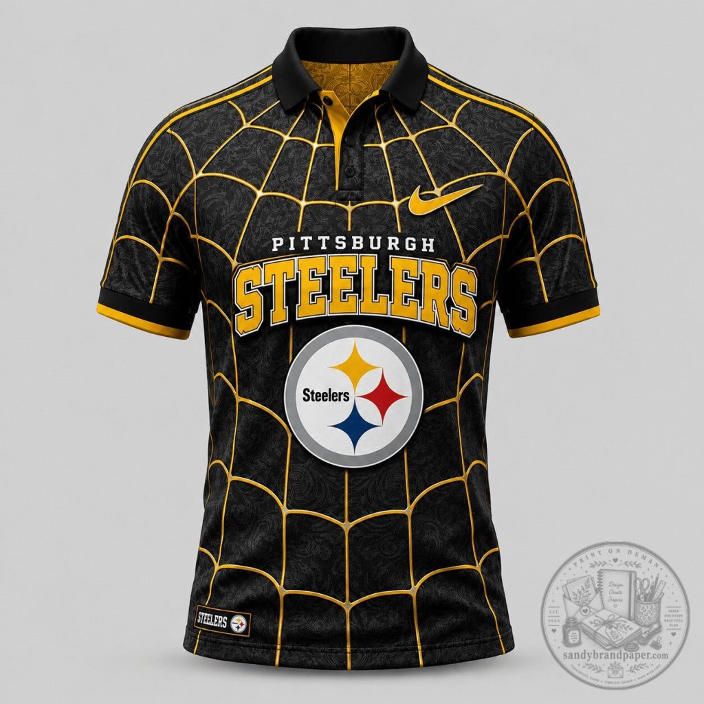 Pittsburgh Steelers Spiderweb Pattern National Football League Polo Shirt Pittsburgh Steelers Spiderweb Pattern National Football League Polo Shirt