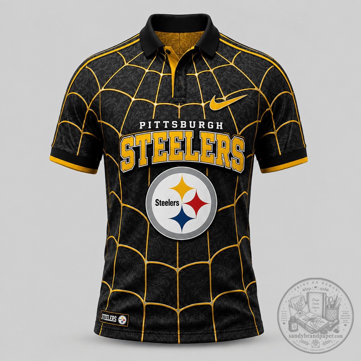 Pittsburgh Steelers Spiderweb Pattern National Football League Polo Shirt