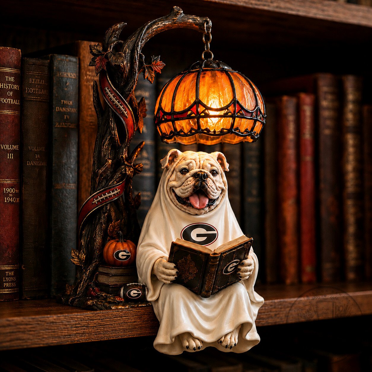 Georgia Bulldogs Mascot Halloween Ghost Reading Book Table Lamp