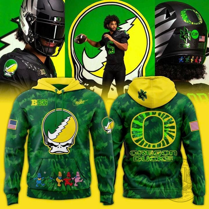Oregon Ducks Football Grateful Dead Tie-Dye Hoodie
