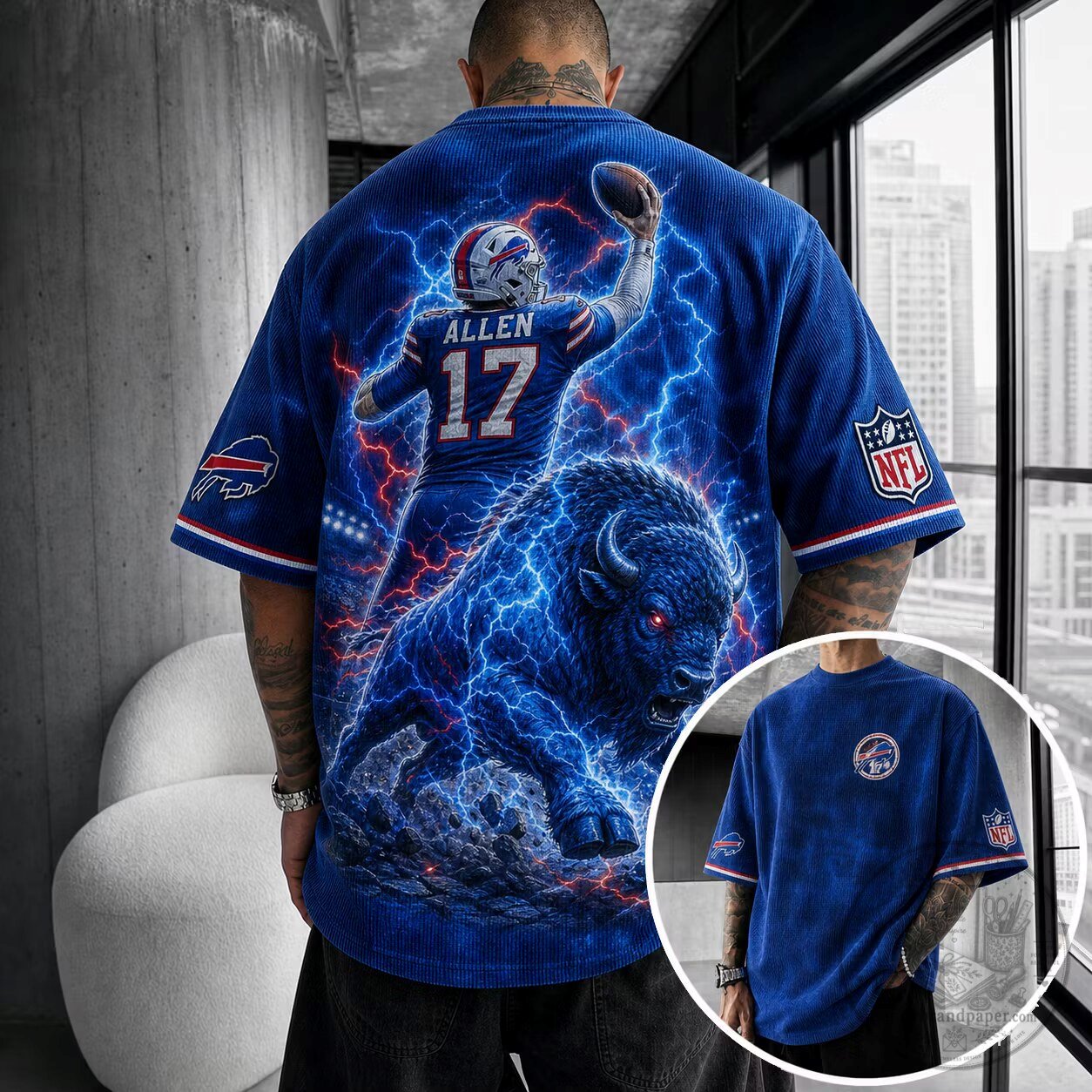 Buffalo Bills Josh Allen Lightning Corduroy T-Shirt