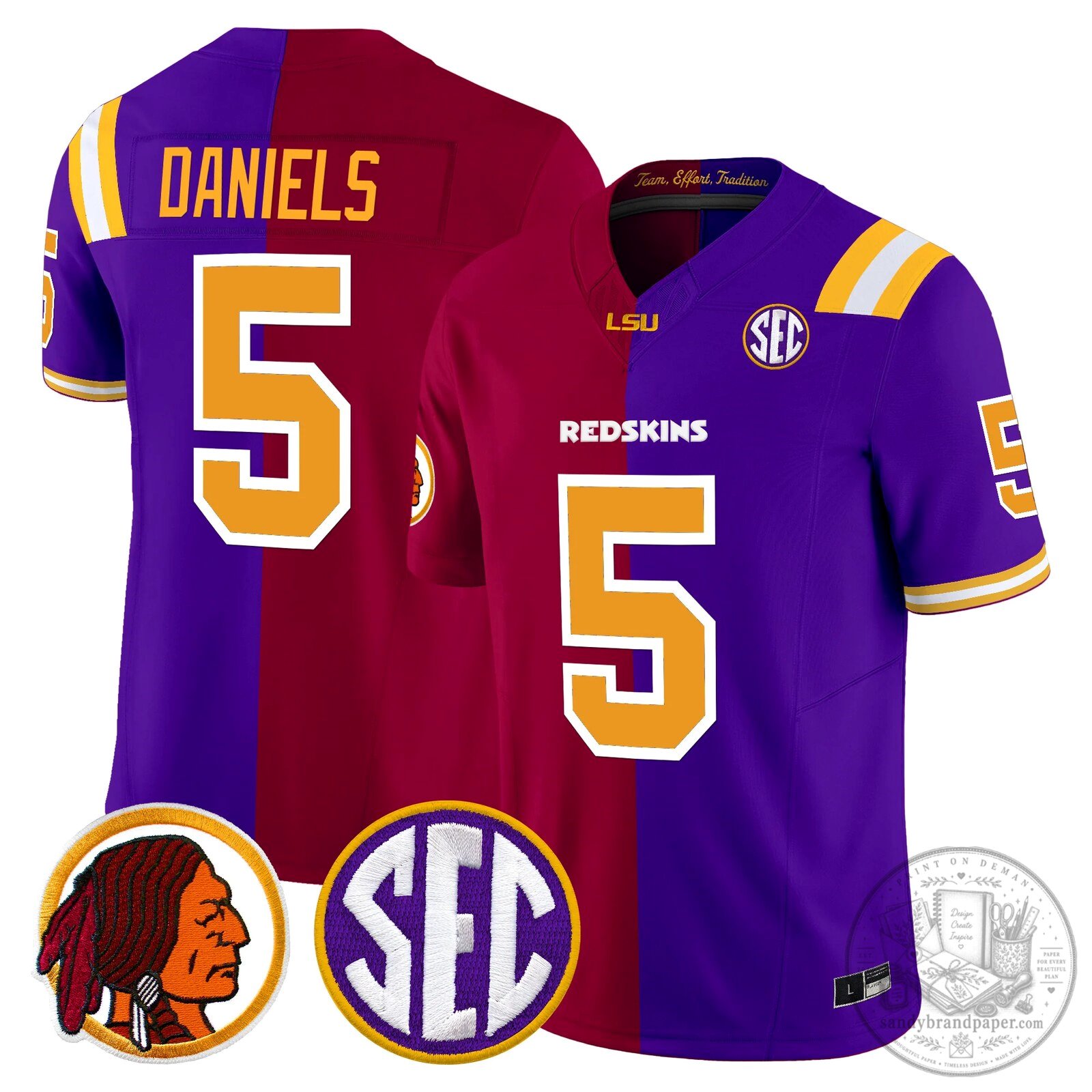 Jayden Daniels Split Washington Redskins Louisiana State University Football Jersey