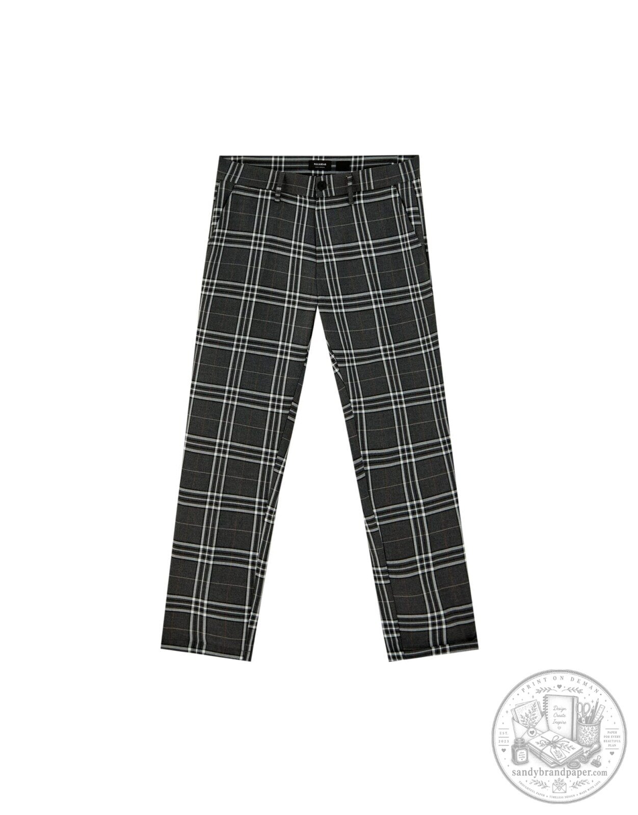 Men's Plaid Checkered Slim Fit Chino Pants with Large Checks