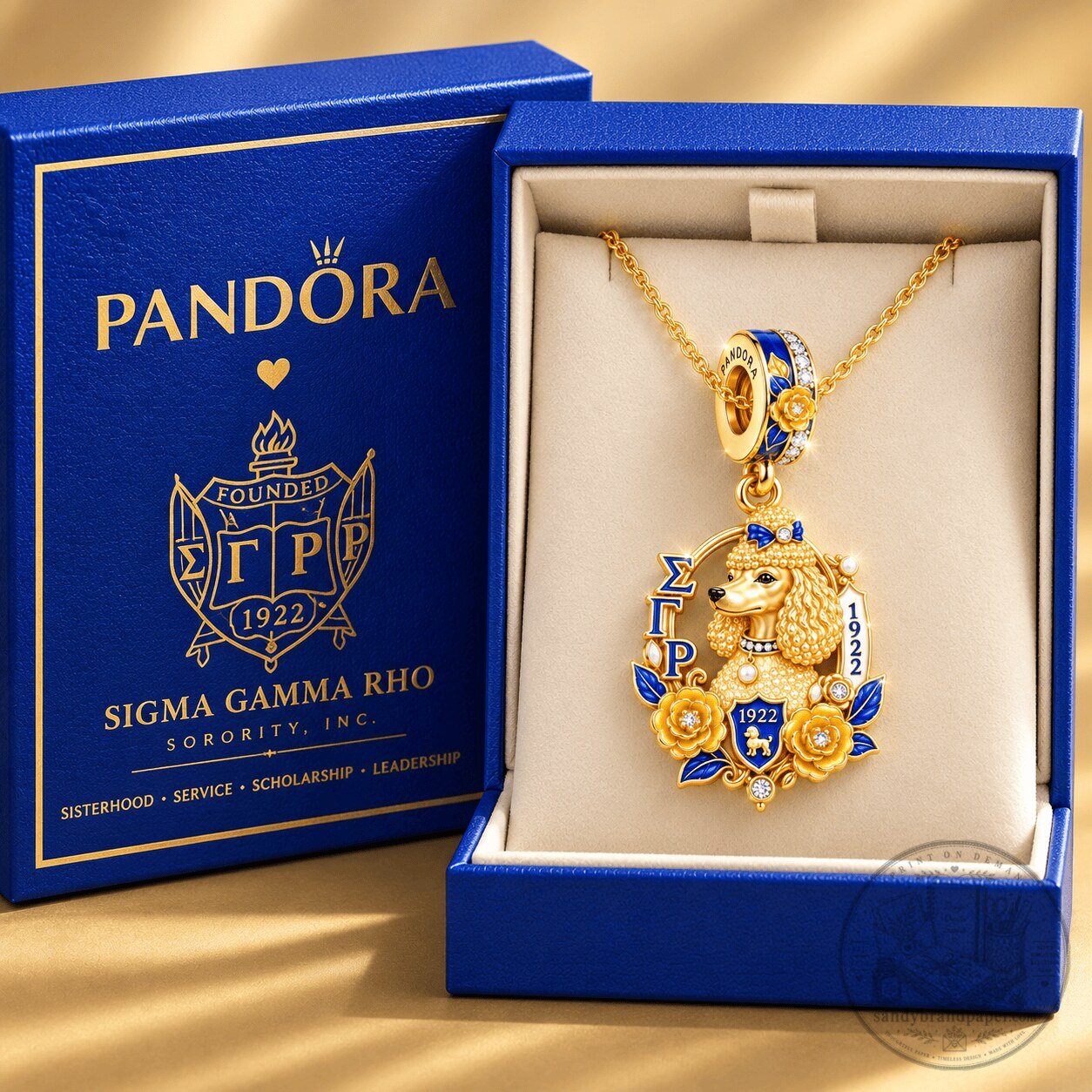 Sigma Gamma Rho Sorority Poodle Pendant Necklace with Gold Chain