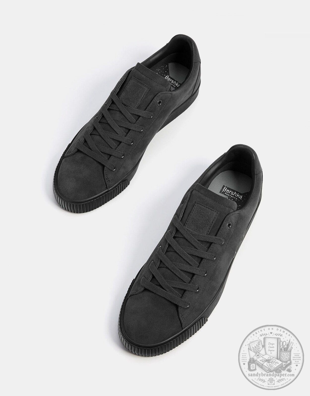 Bershka Monochrome Black Casual Lace-Up Sneakers