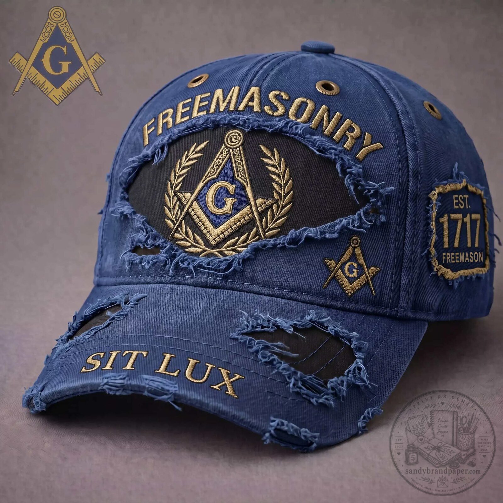 Freemasonry Distressed Baseball Cap Hat with Sit Lux and Established 1717 Design