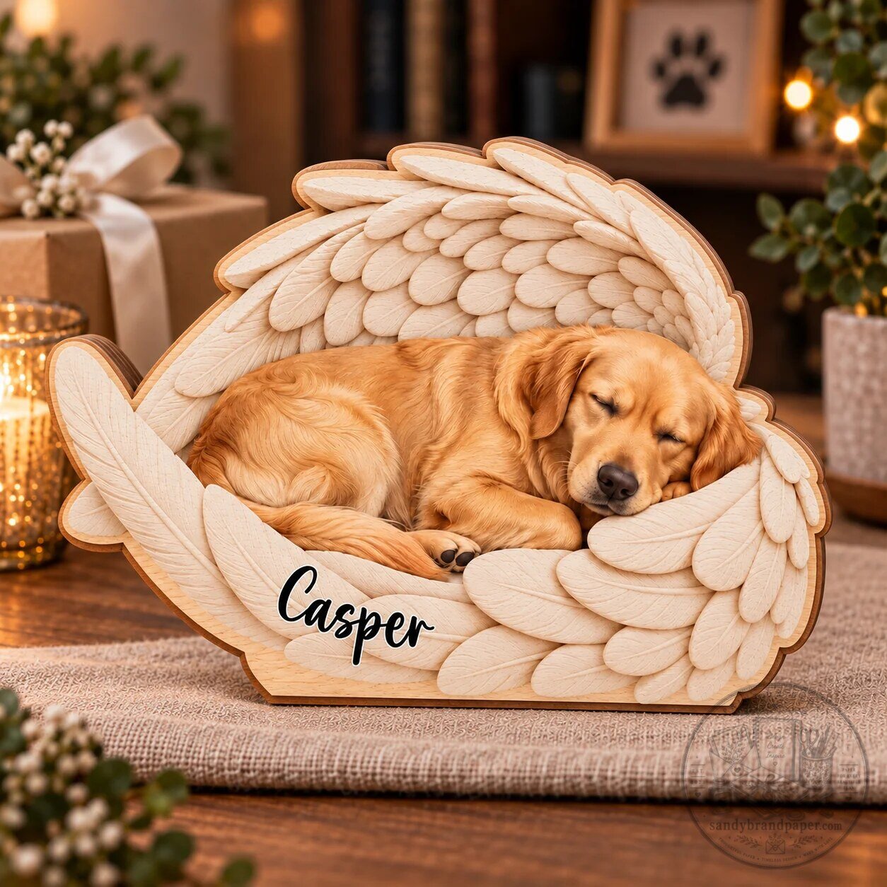 Custom Pet Photo Sleeping Angel Wings Memorial Wooden Block 5 Custom Pet Photo Sleeping Angel Wings Memorial Wooden Block
