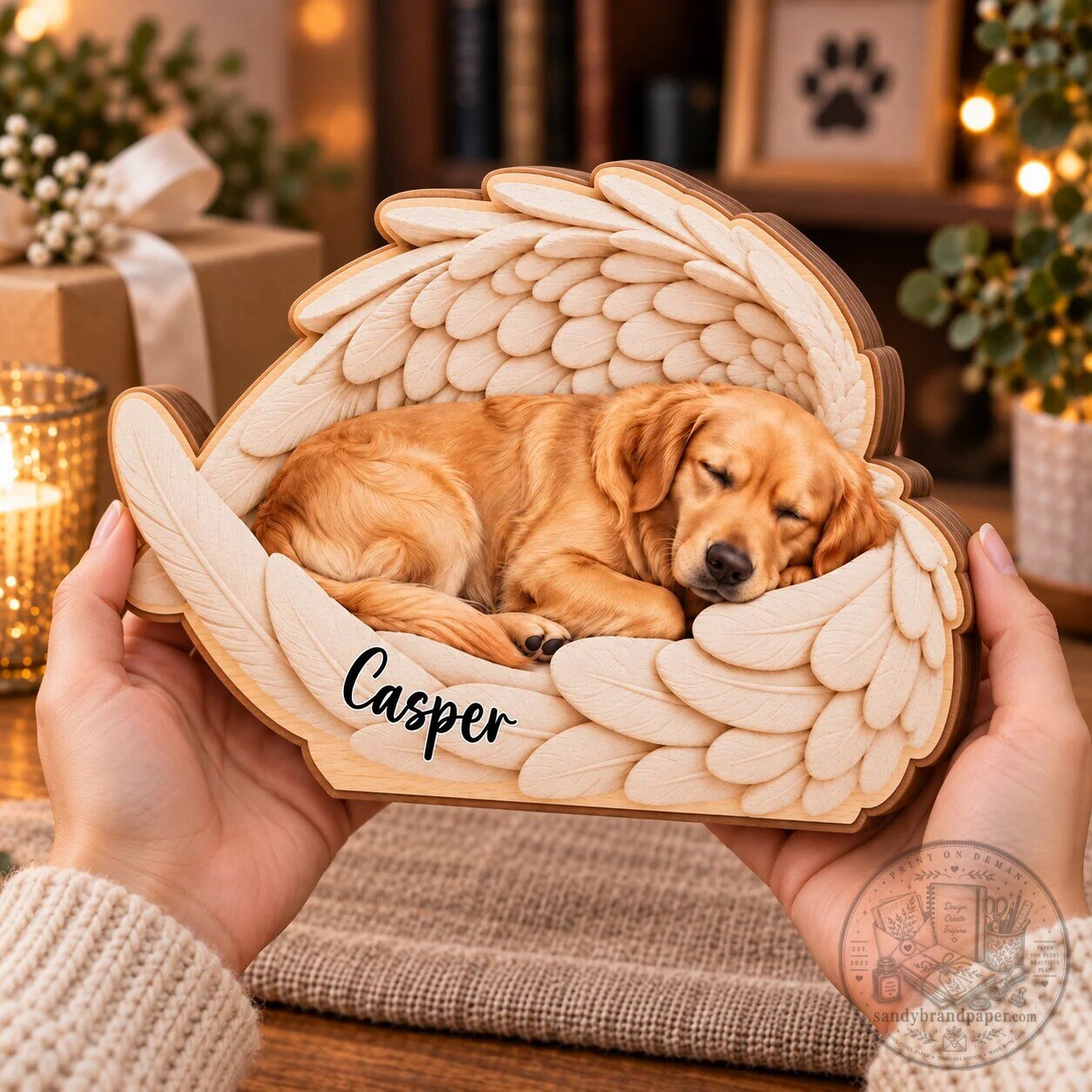 Custom Pet Photo Sleeping Angel Wings Memorial Wooden Block 6 Custom Pet Photo Sleeping Angel Wings Memorial Wooden Block
