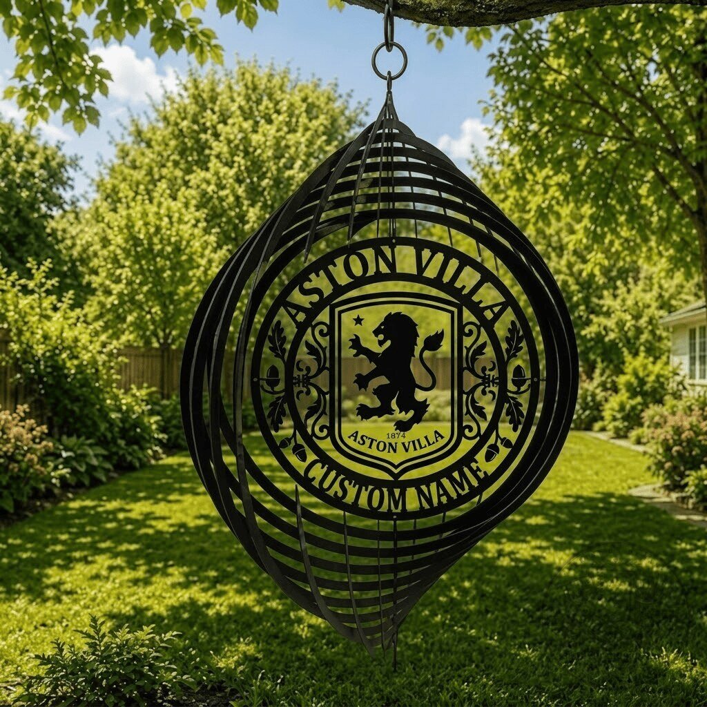 Aston Villa Football Club Custom Name Metal Wind Spinner Outdoor Hanging Decor