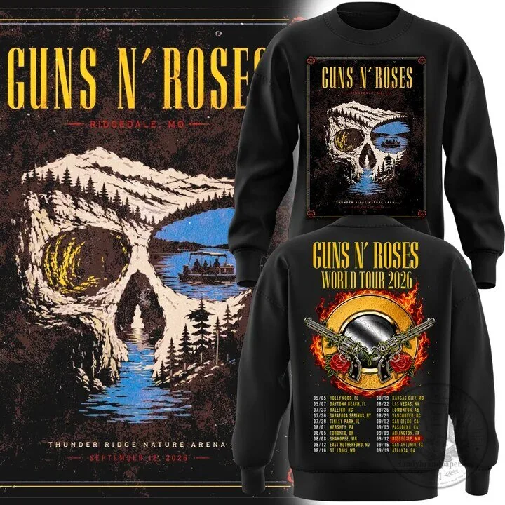 Guns N' Roses Ridgedale MO 2026 World Tour Skull Design Sweatshirt