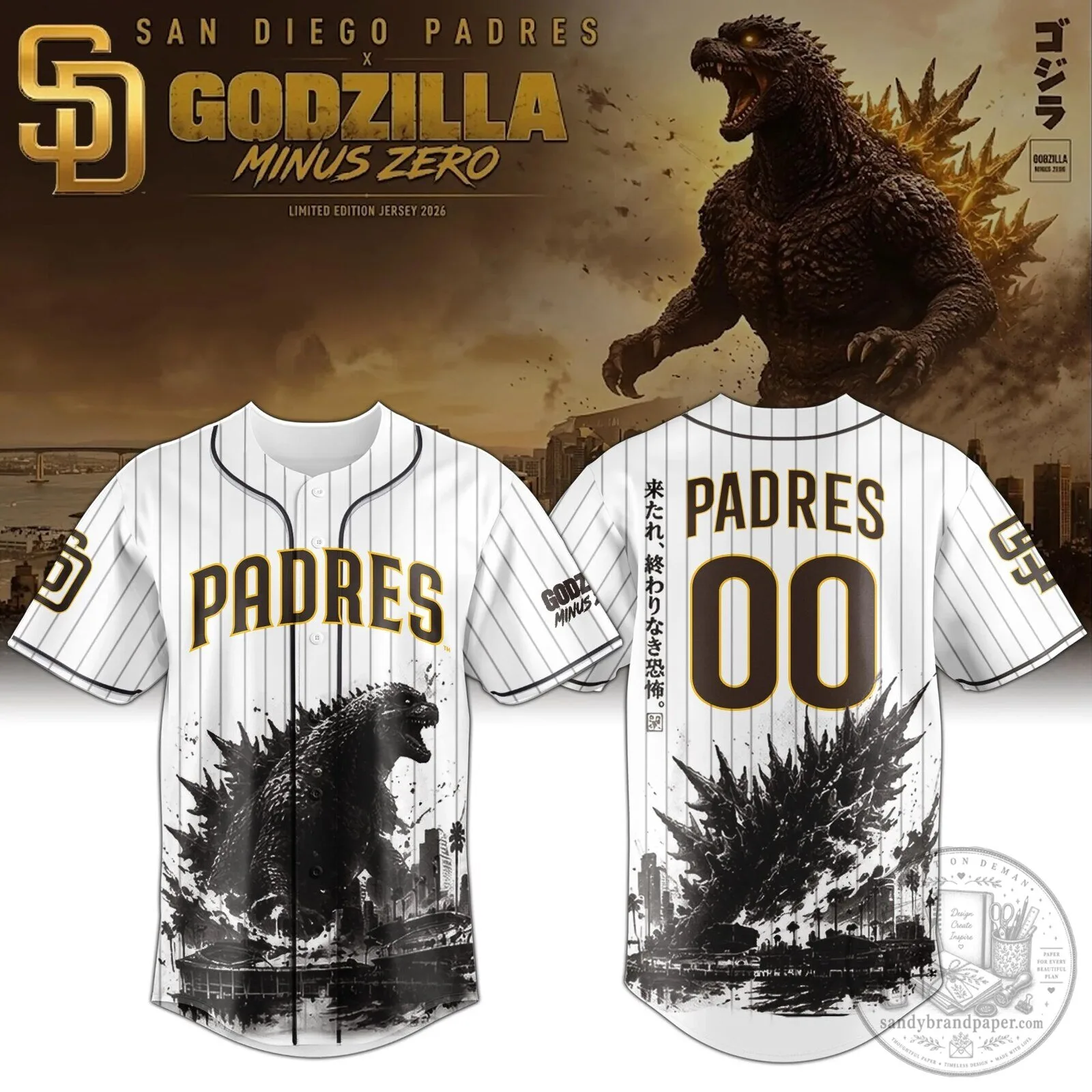 Godzilla Minus Zero Baseball Jersey for San Diego Padres Fans