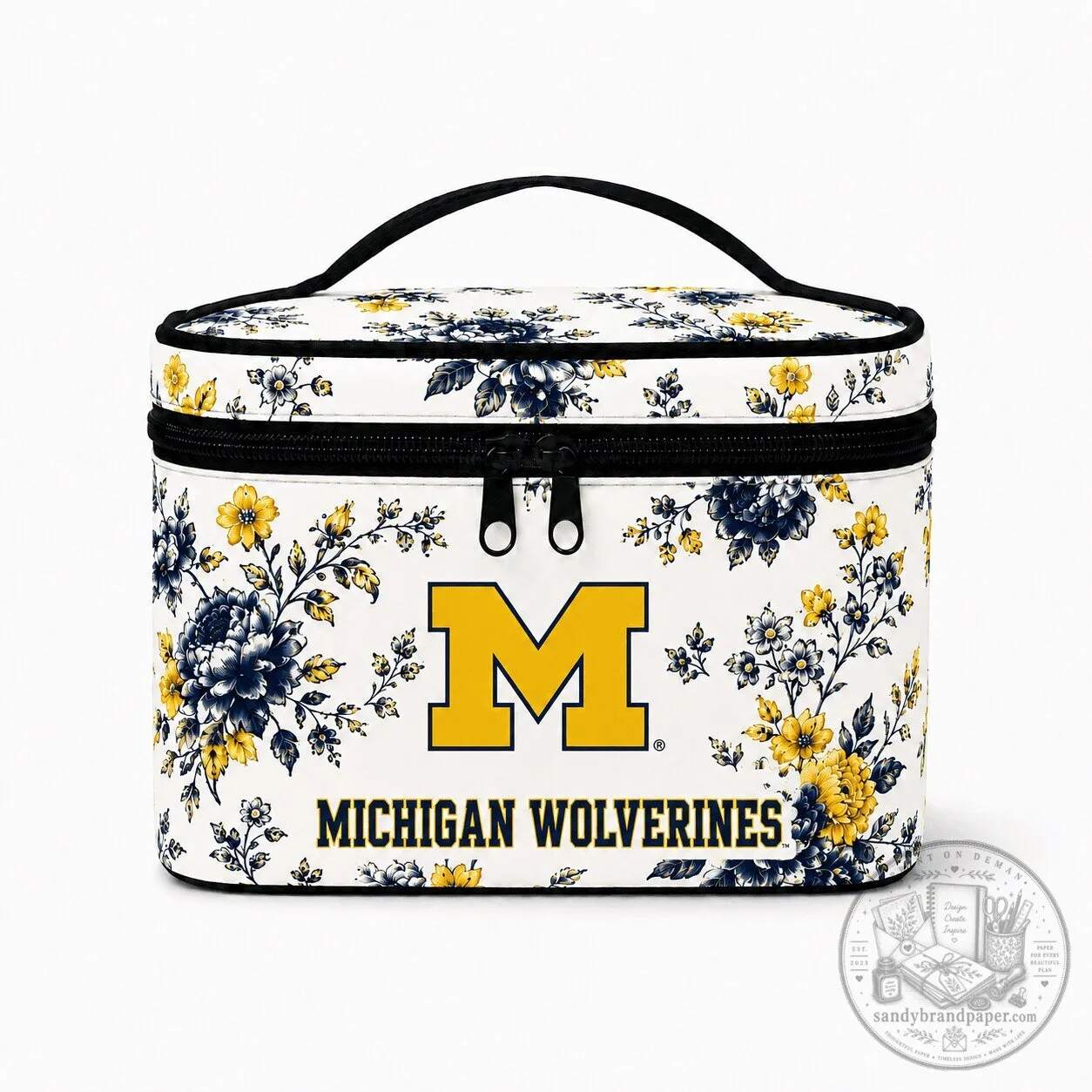Floral Cosmetic Bag featuring Michigan Wolverines Design
