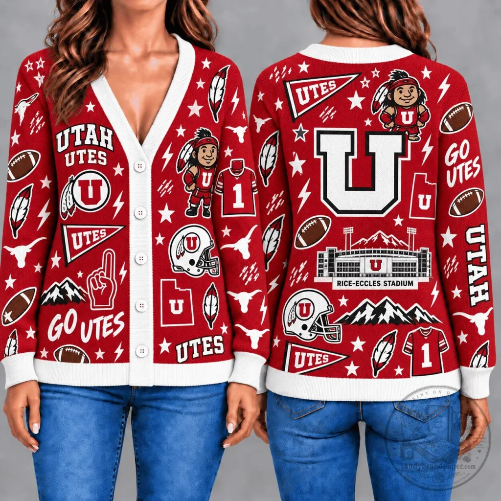 Utah Utes Football Team Fan Ugly Christmas Sweater Cardigan Utah Utes Football Team Fan Ugly Christmas Sweater Cardigan