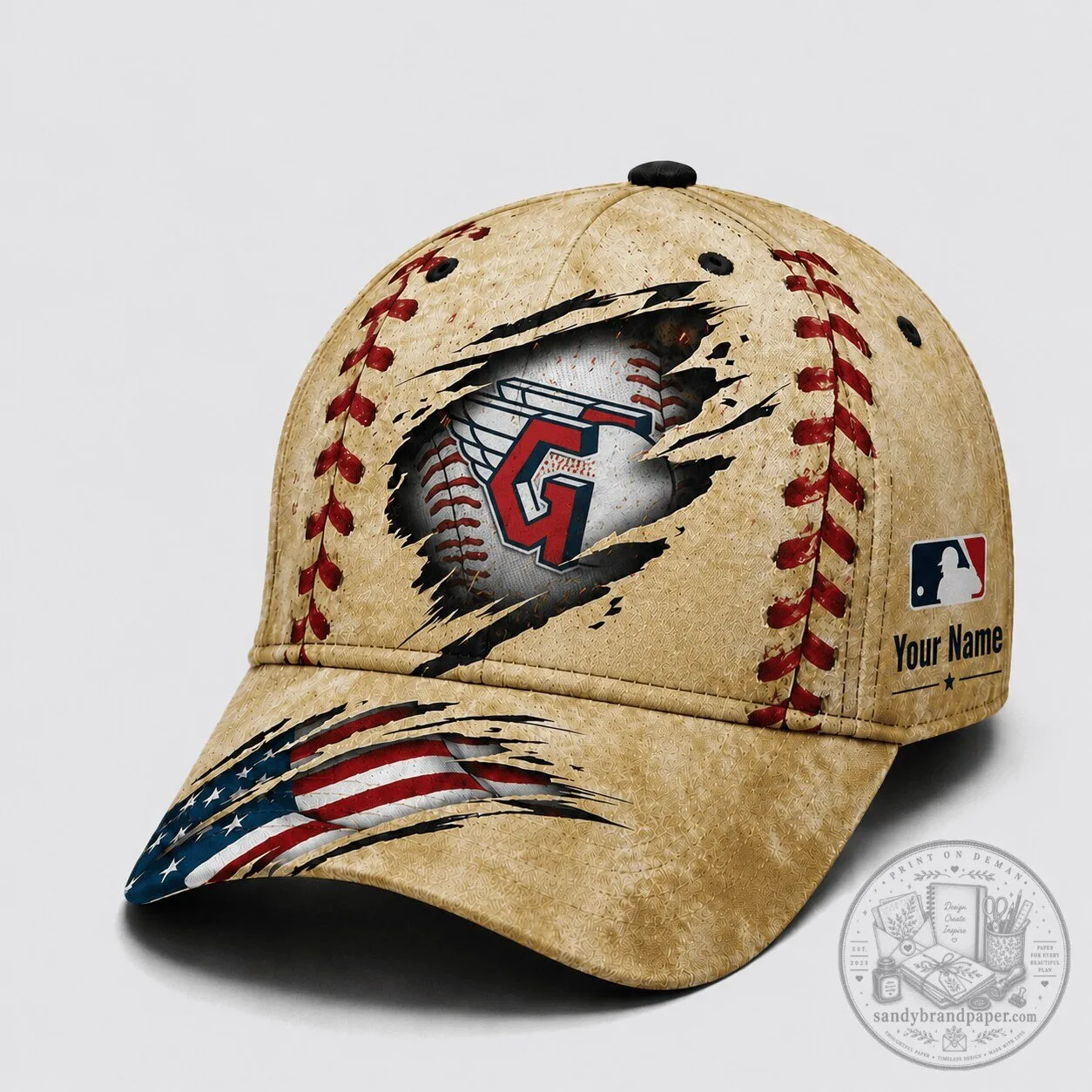 Cleveland Guardians Baseball Cap Distressed American Flag Design