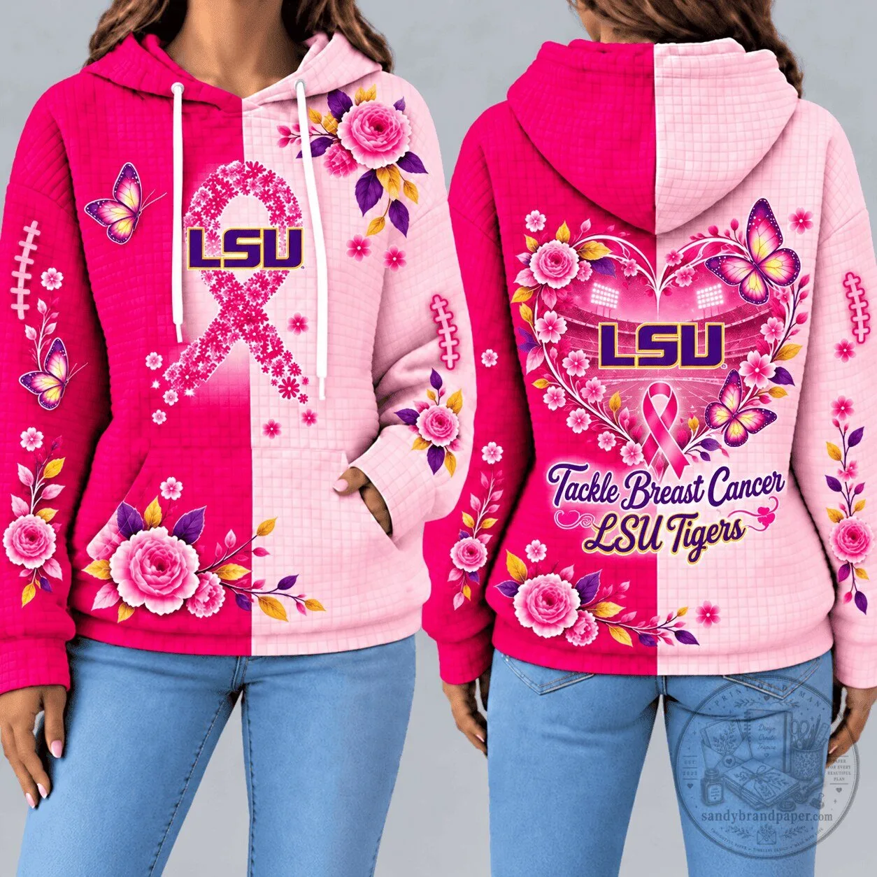 LSU Tigers Tackle Breast Cancer Awareness Pink Floral Hoodie