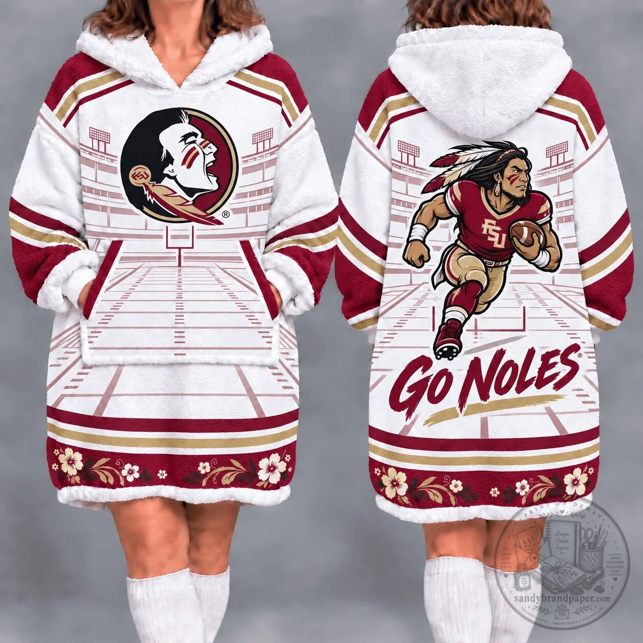 Florida State Seminoles Football Team Oversized Sherpa Blanket Hoodie