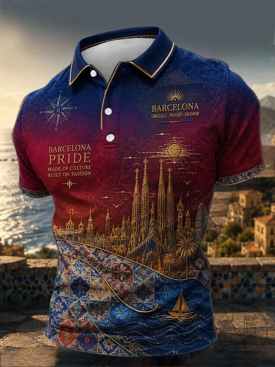 Barcelona Pride Ornate Floral Art Men's Polo Shirt
