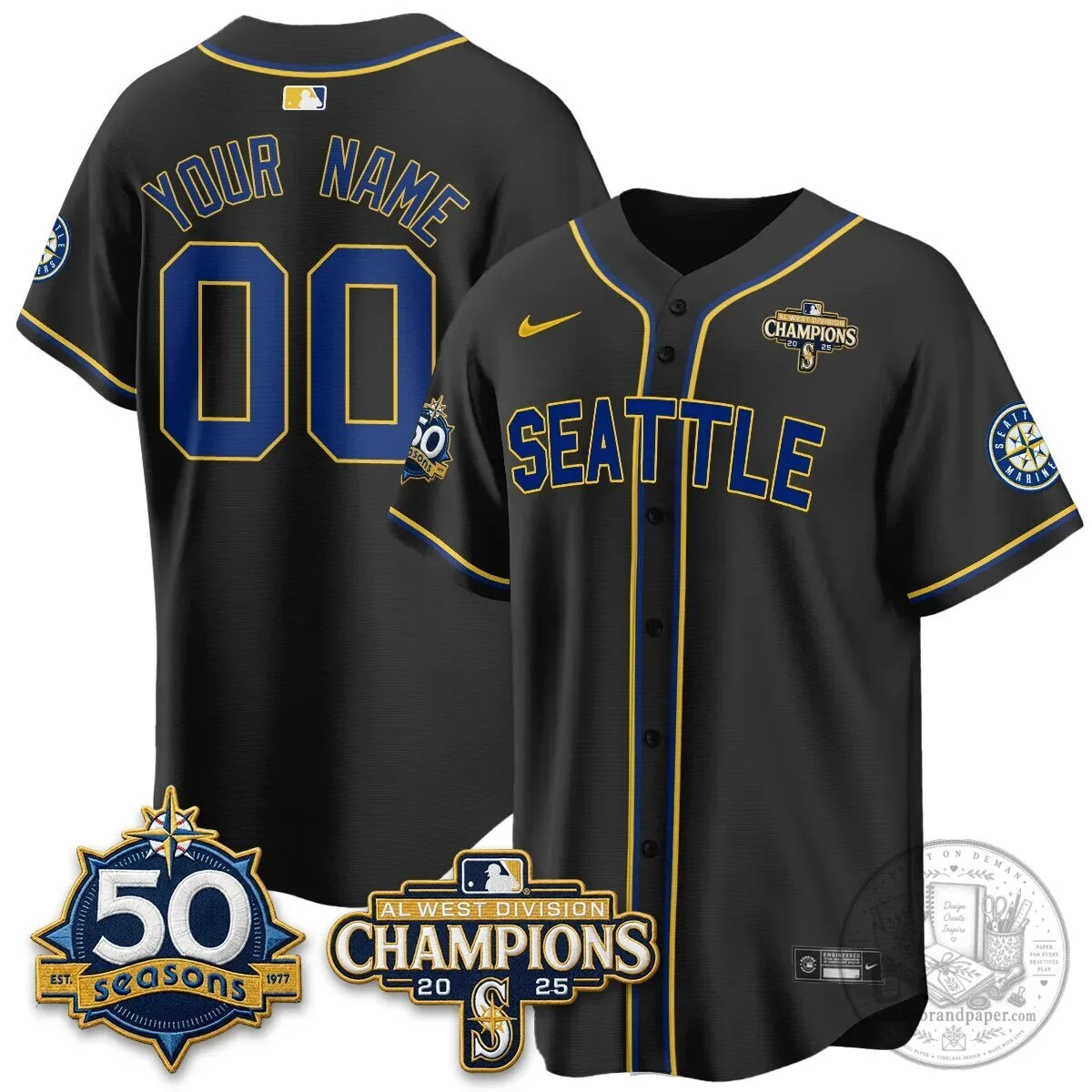 Seattle Mariners All Out Black 50th Anniversary AL West Champions Baseball Jersey 4 Seattle Mariners All Out Black 50th Anniversary AL West Champions Baseball Jersey