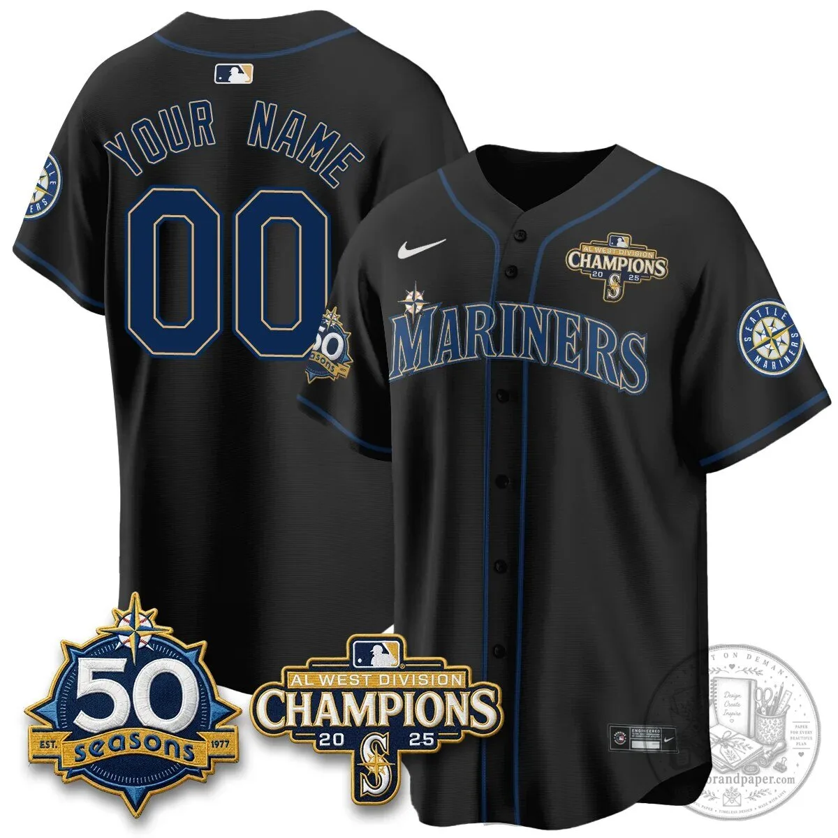 Seattle Mariners All Out Black 50th Anniversary AL West Champions Baseball Jersey 5 Seattle Mariners All Out Black 50th Anniversary AL West Champions Baseball Jersey