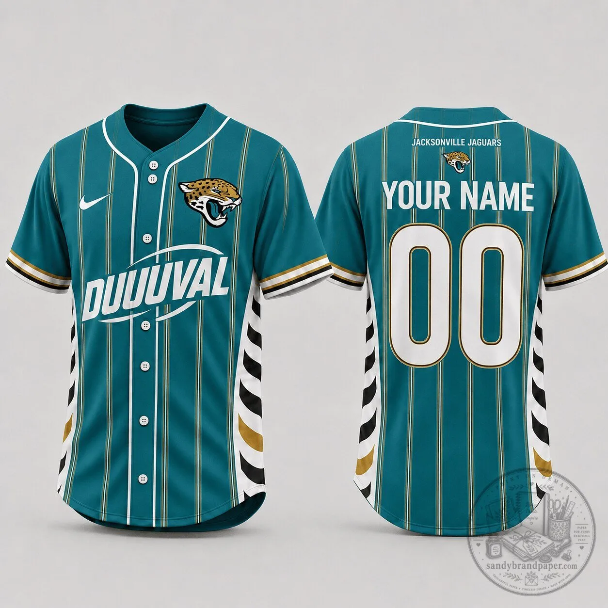 Jacksonville Jaguars Football Custom Name and Number Baseball Jersey