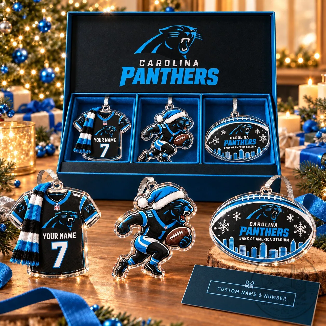 Carolina Panthers Football Team Acrylic Christmas Tree Ornament Set