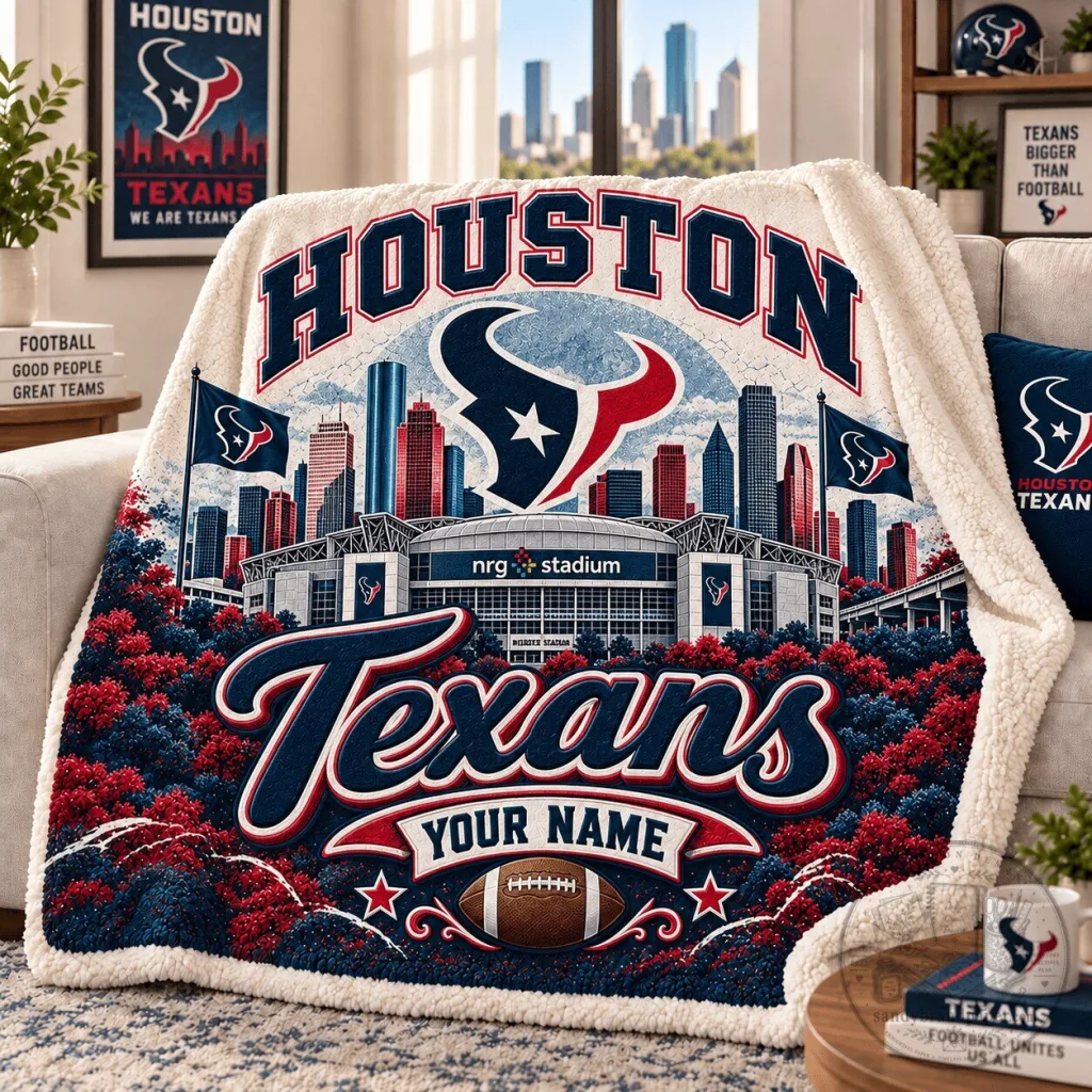 Houston Texans NRG Stadium Custom Name Sherpa Fleece Blanket Houston Texans NRG Stadium Custom Name Sherpa Fleece Blanket