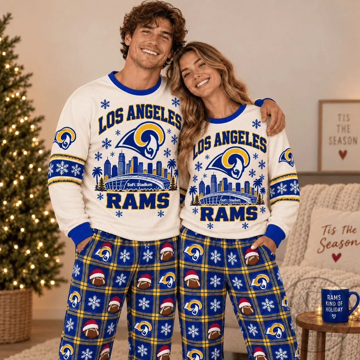 Los Angeles Rams Football Team Christmas Holiday Pajamas Set for Adults