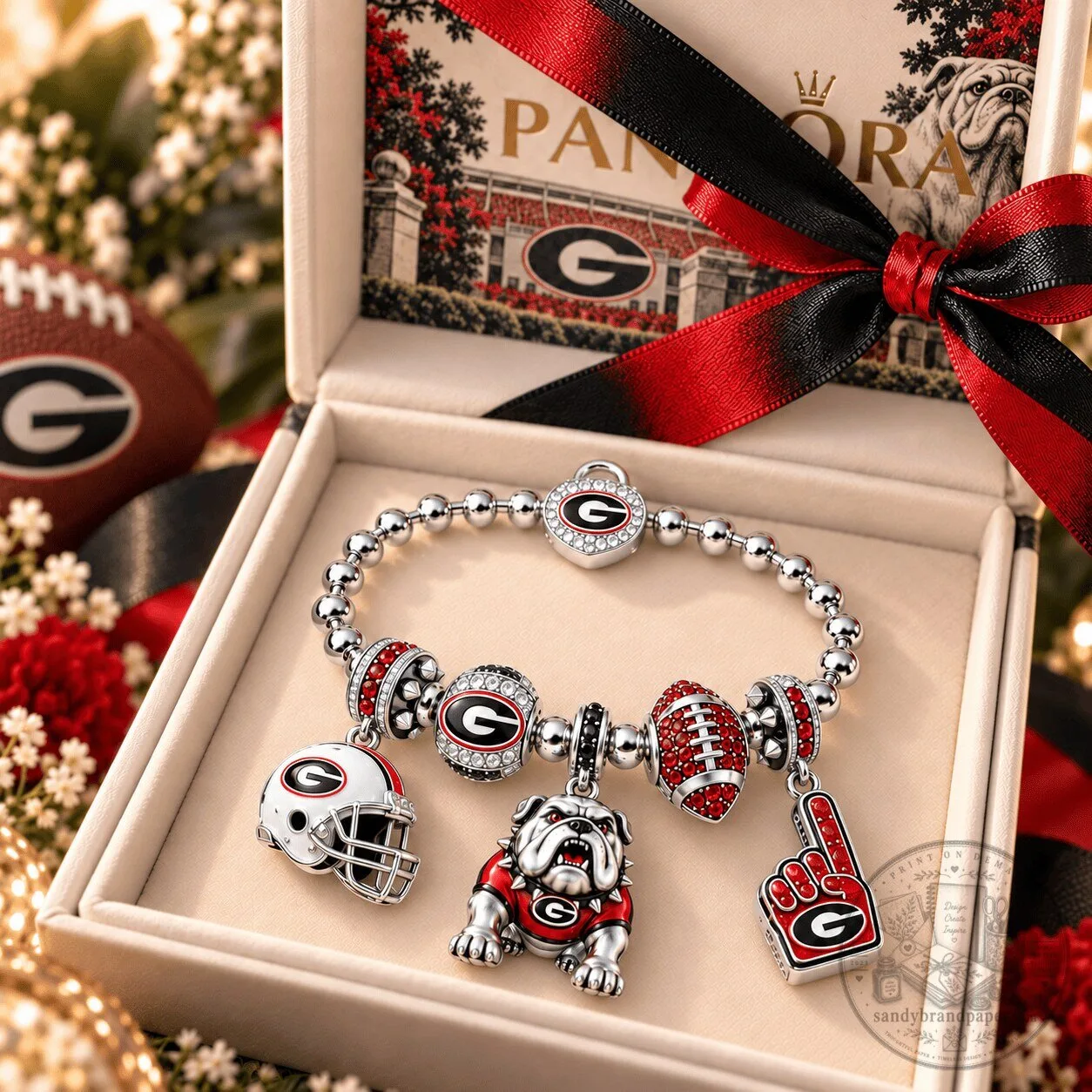 Silver Charm Bracelet Set for Georgia Bulldogs Football Team