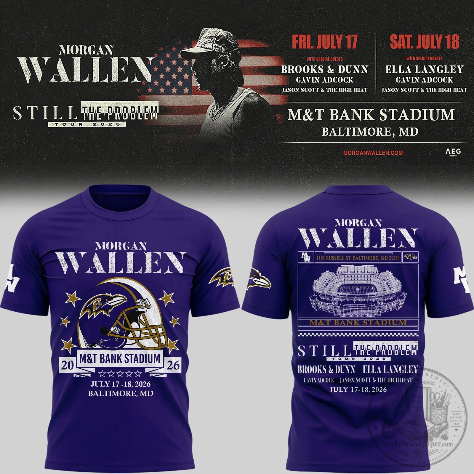 Baltimore Ravens Football Tee for Morgan Wallen's 2026 Still The Problem Tour