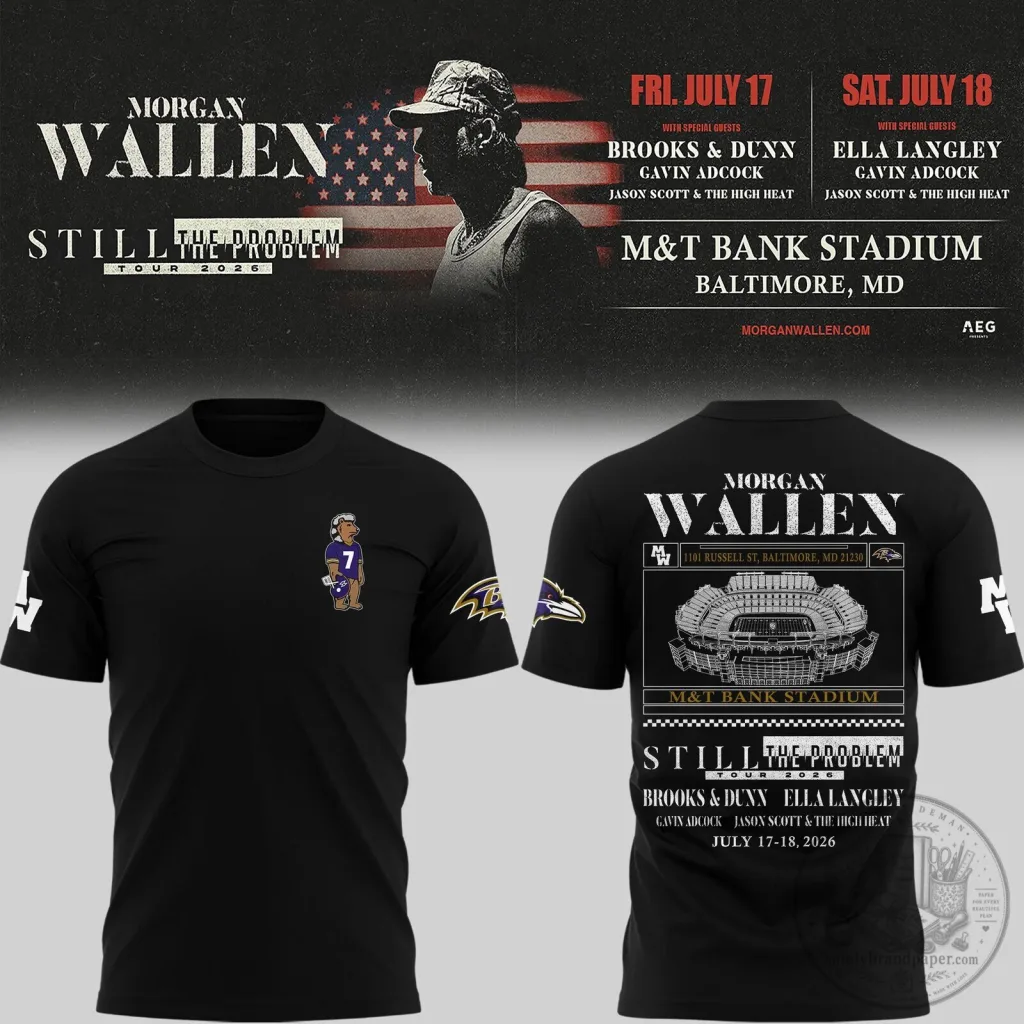 Baltimore Ravens T-Shirt for the 2026 Morgan Wallen Still The Problem Tour Baltimore Ravens T-Shirt for the 2026 Morgan Wallen Still The Problem Tour