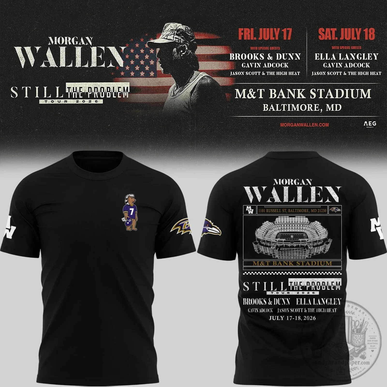 Baltimore Ravens T-Shirt for the 2026 Morgan Wallen Still The Problem Tour