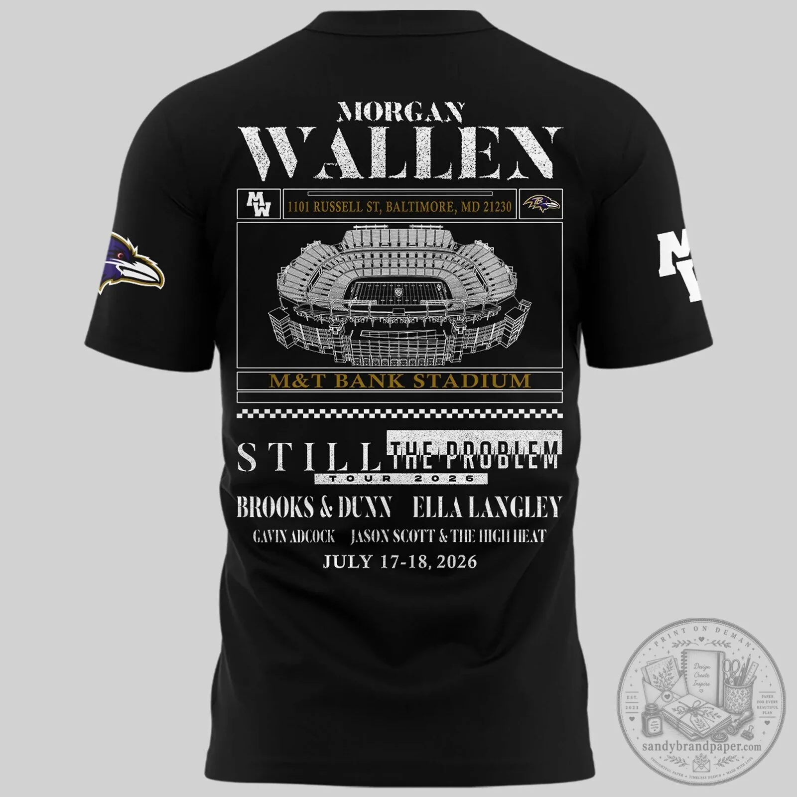 Baltimore Ravens T-Shirt for the 2026 Morgan Wallen Still The Problem Tour 5 Baltimore Ravens T-Shirt for the 2026 Morgan Wallen Still The Problem Tour