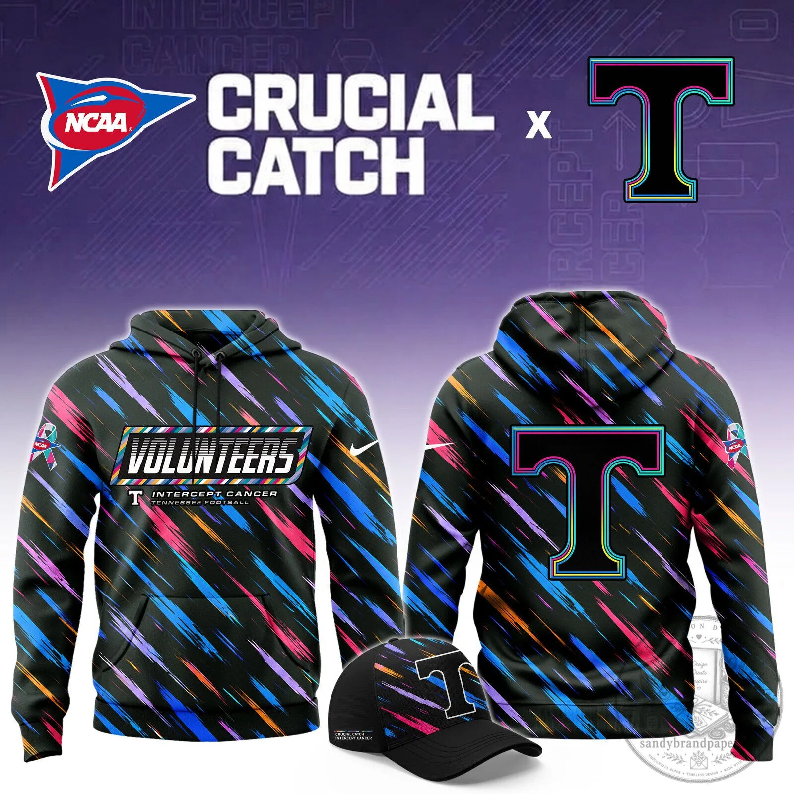 Tennessee Volunteers Intercept Cancer Crucial Catch Football Hoodie