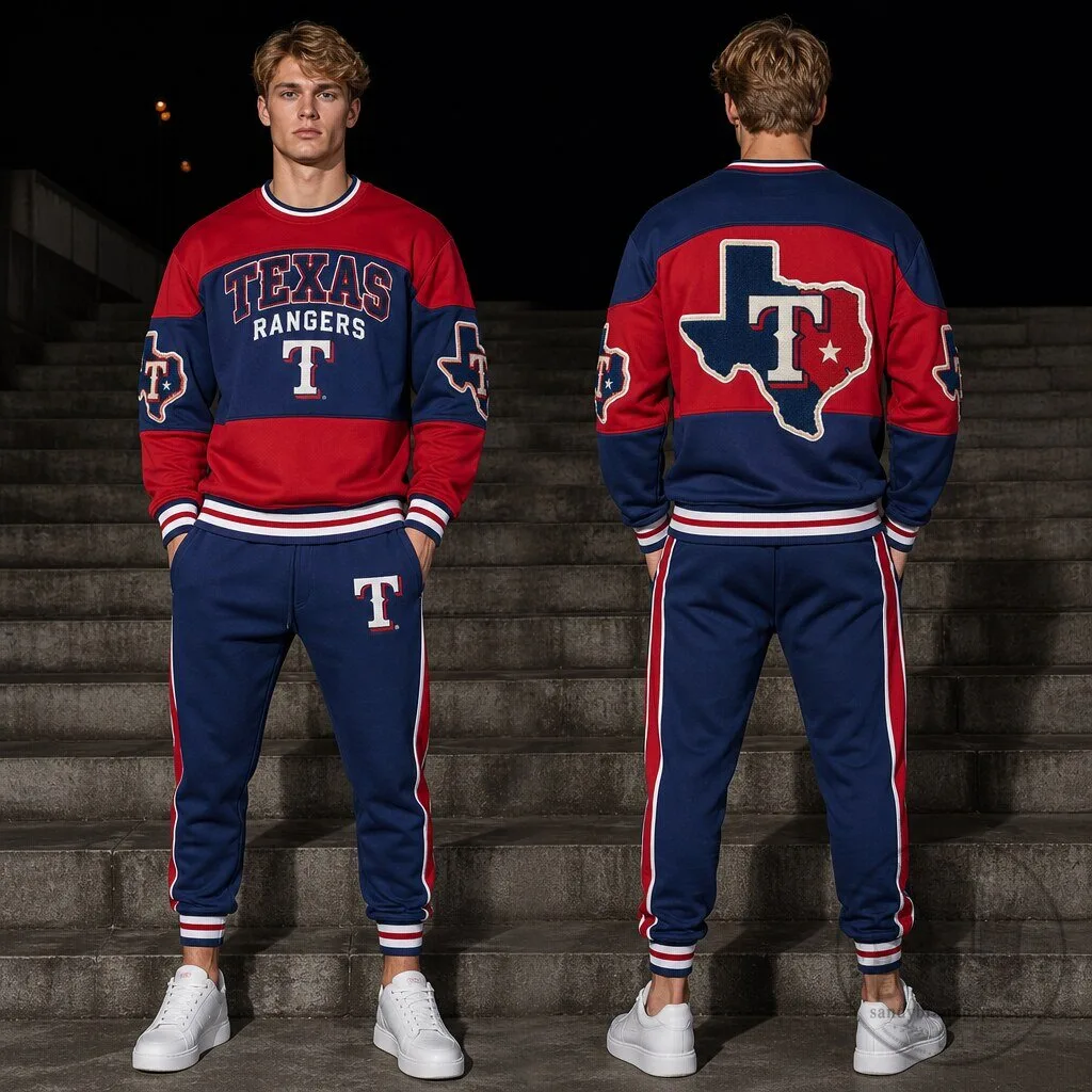 Texas Rangers Baseball Team Logo Adult Fan Sweatshirt and Jogger Pants Set