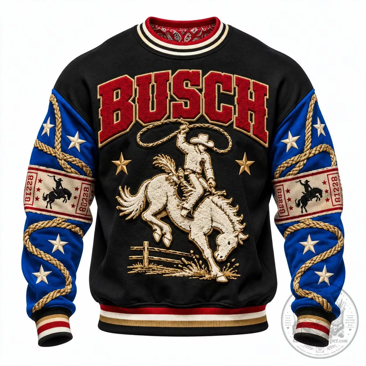 Busch Beer Rodeo Cowboy Western Style Long-Sleeve Sweatshirt