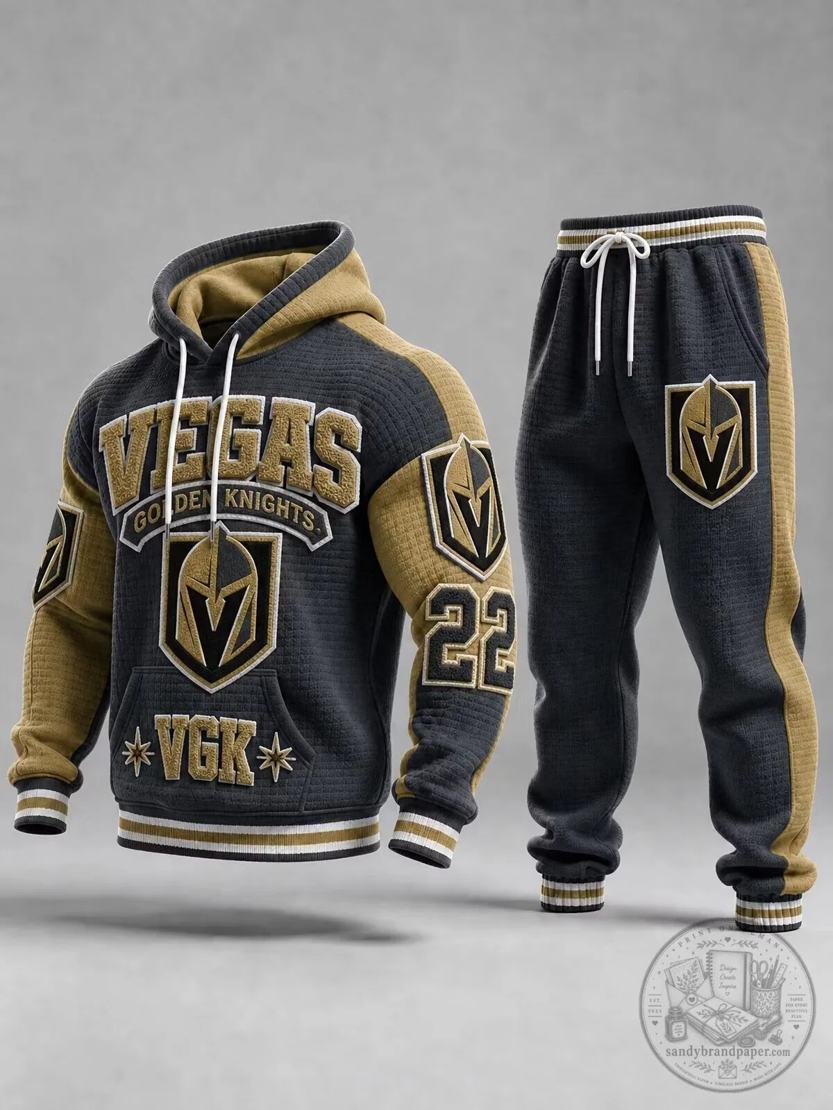 Vegas Golden Knights Embroidered Gold and Black Hoodie and Sweatpants Set