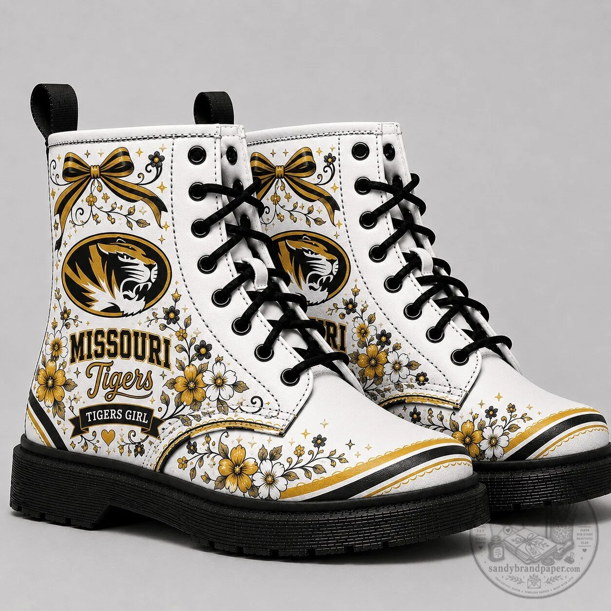 Missouri Tigers Girl Floral White Combat Boots 1 Missouri Tigers Girl Floral White Combat Boots