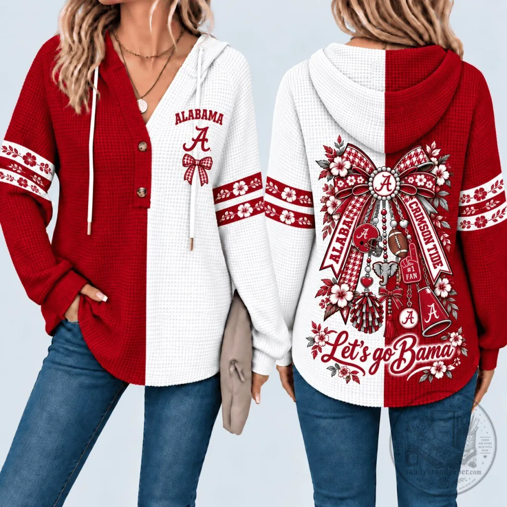 Alabama Crimson Tide Football Fan Waffle Knit Hoodie for Women Alabama Crimson Tide Football Fan Waffle Knit Hoodie for Women