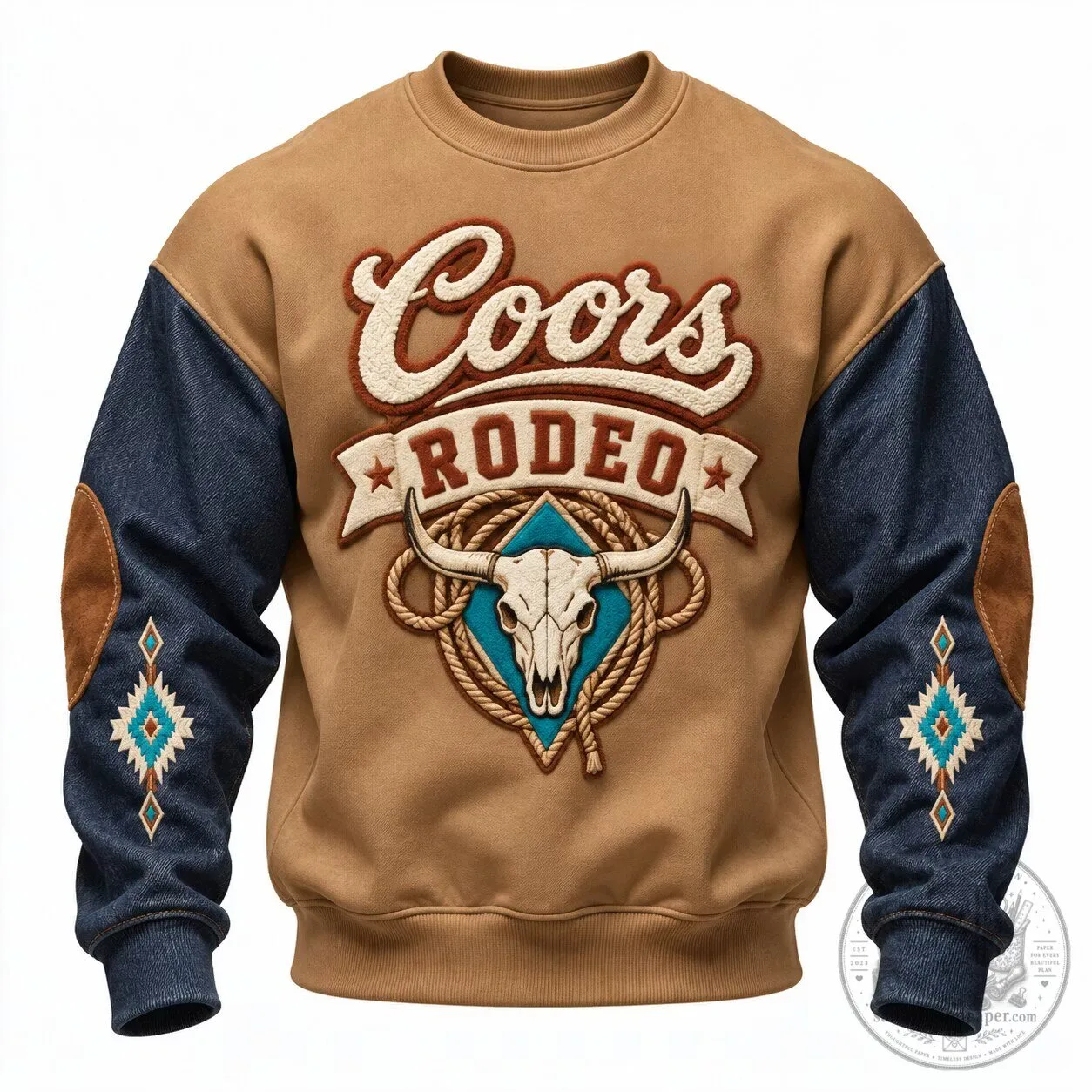 Coors Rodeo Bull Skull Western Cowboy Style Crewneck Sweatshirt