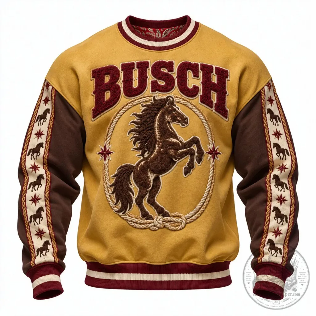 Busch Beer Western Cowboy Horse Embroidered Crewneck Sweatshirt 42 Busch Beer Western Cowboy Horse Embroidered Crewneck Sweatshirt