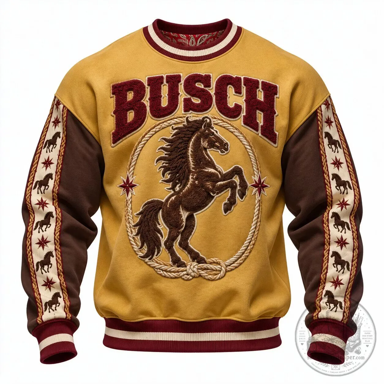 Busch Beer Western Cowboy Horse Embroidered Crewneck Sweatshirt