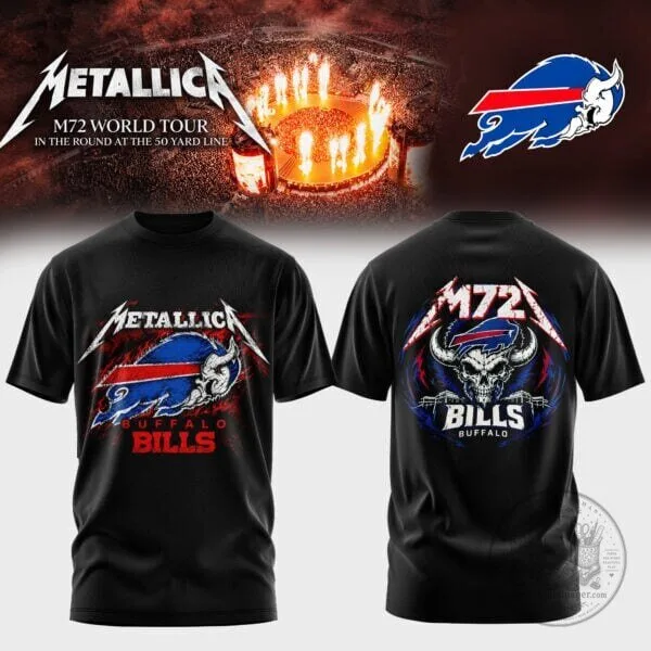Metallica M72 World Tour Buffalo Bills Football Team Black T-Shirt