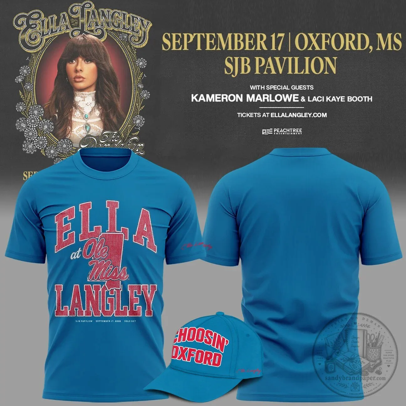 Ella Langley at Ole Miss Rebels The Dandelion Tour 2026 Concert T-Shirt