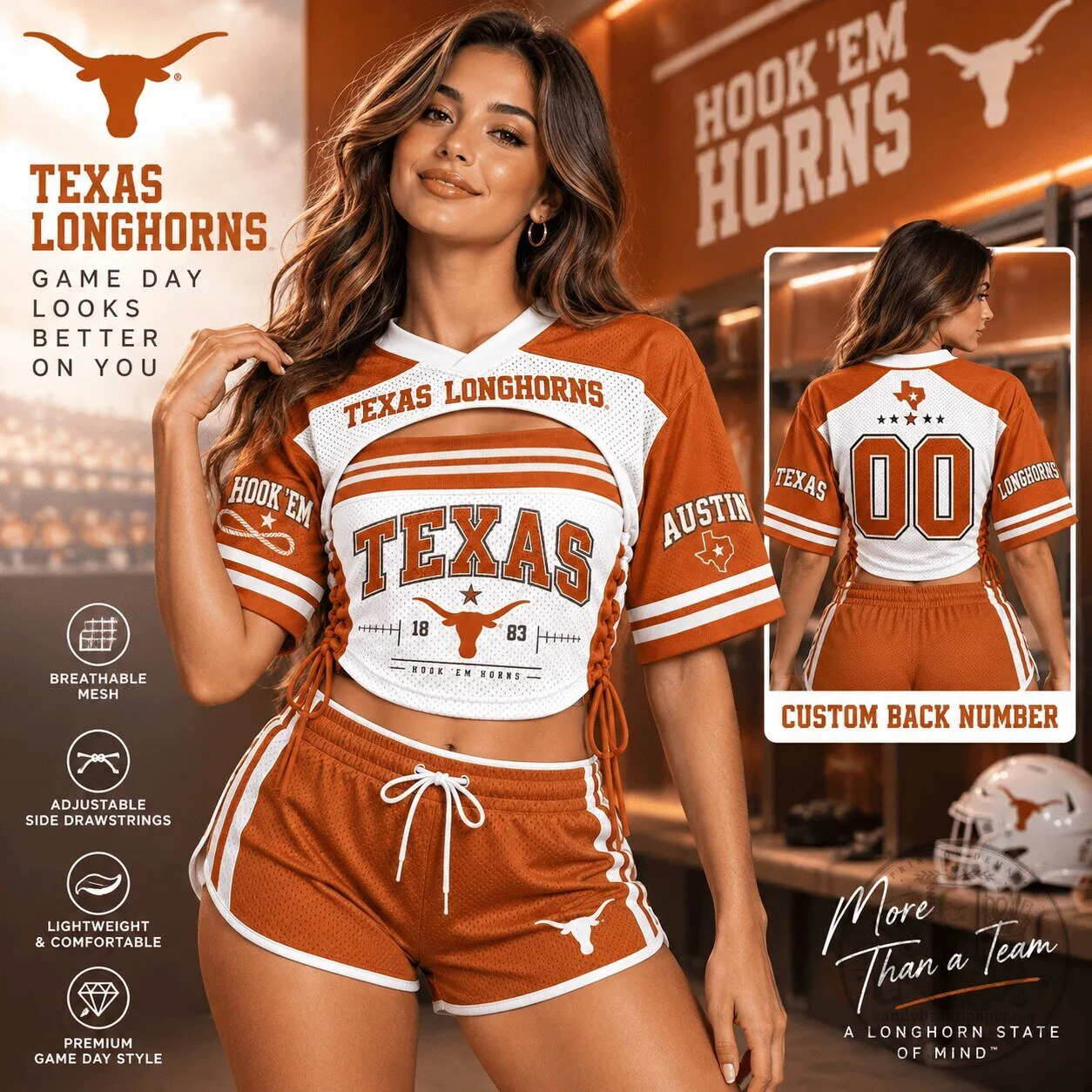 Texas Longhorns Women's Mesh Crop Top and Shorts Set