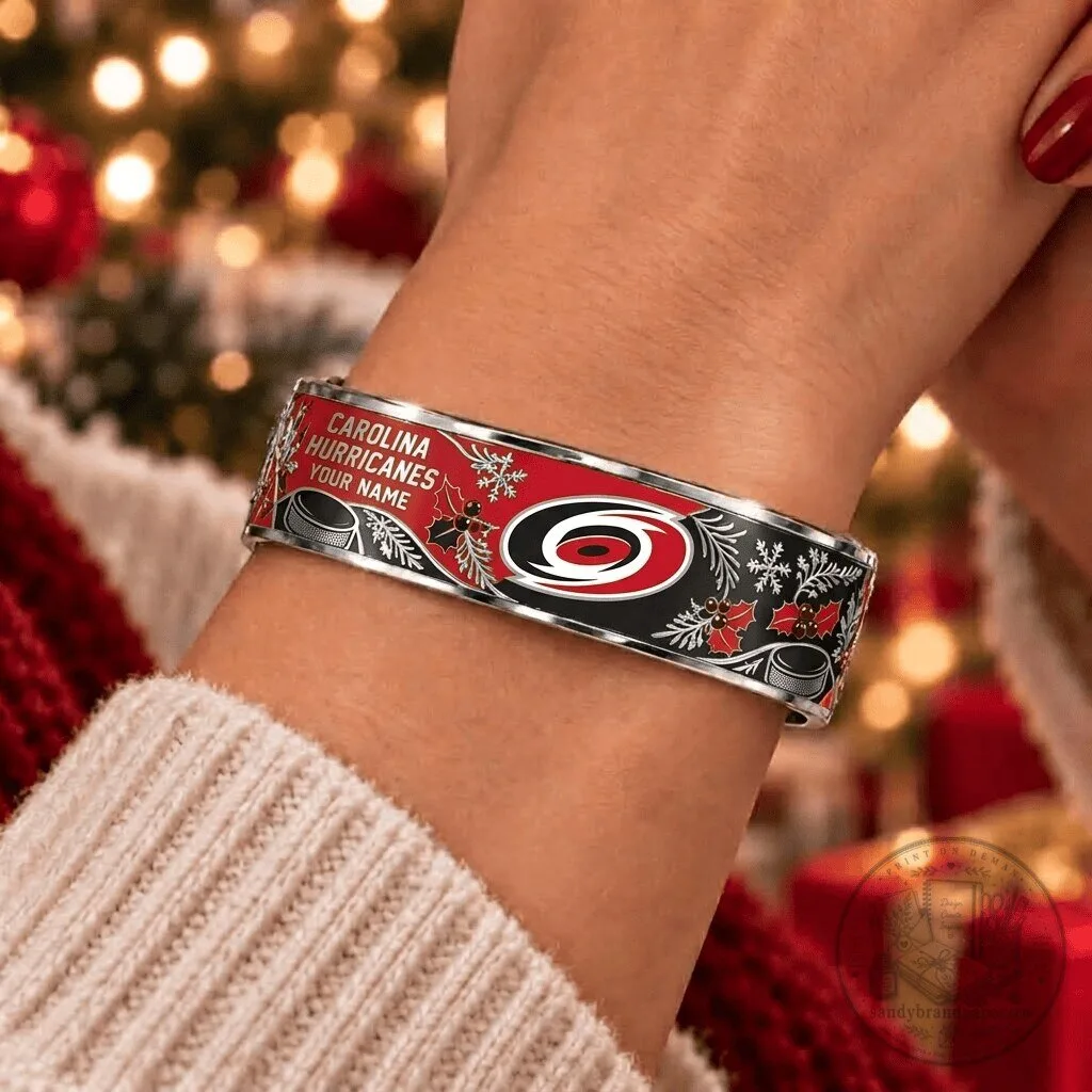 Carolina Hurricanes Christmas Hockey Team Personalized Name Bracelet