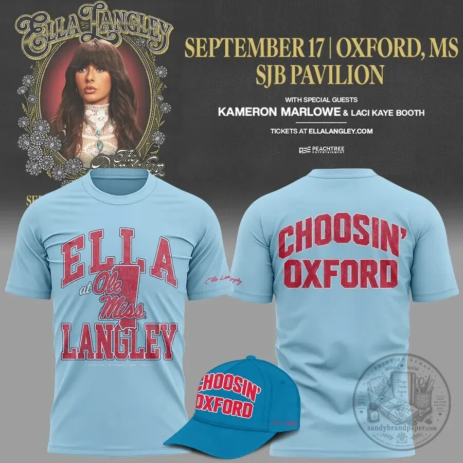 Ella Langley Ole Miss Rebels Choosin' Oxford Concert Tour Light Blue T-Shirt