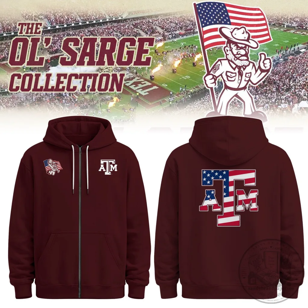 Texas A&M Aggies Ol' Sarge American Flag Full-Zip Maroon Hoodie 20 Texas A&M Aggies Ol' Sarge American Flag Full-Zip Maroon Hoodie