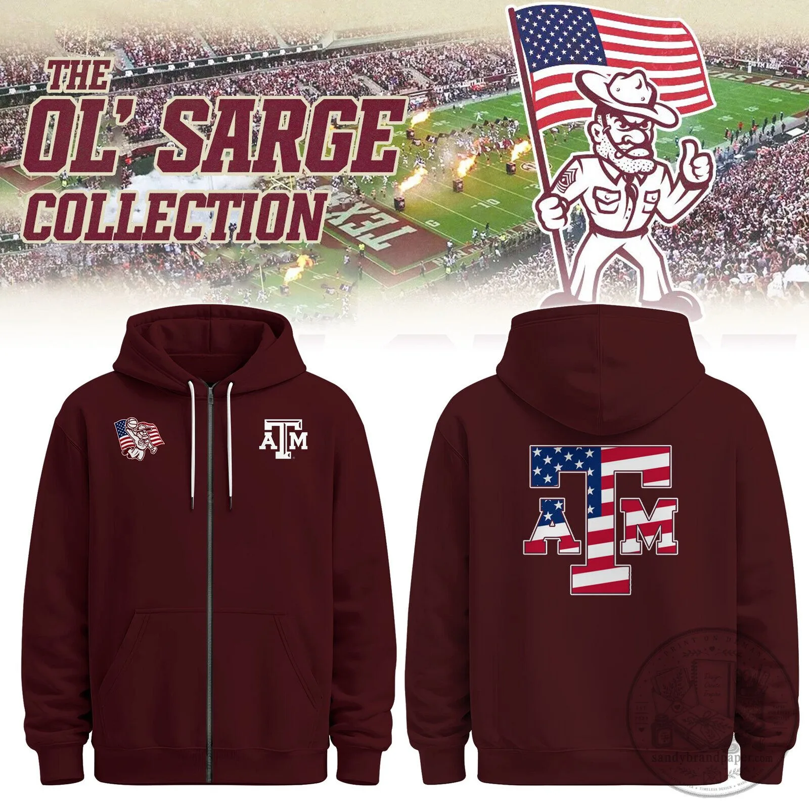Texas A&M Aggies Ol' Sarge American Flag Full-Zip Maroon Hoodie
