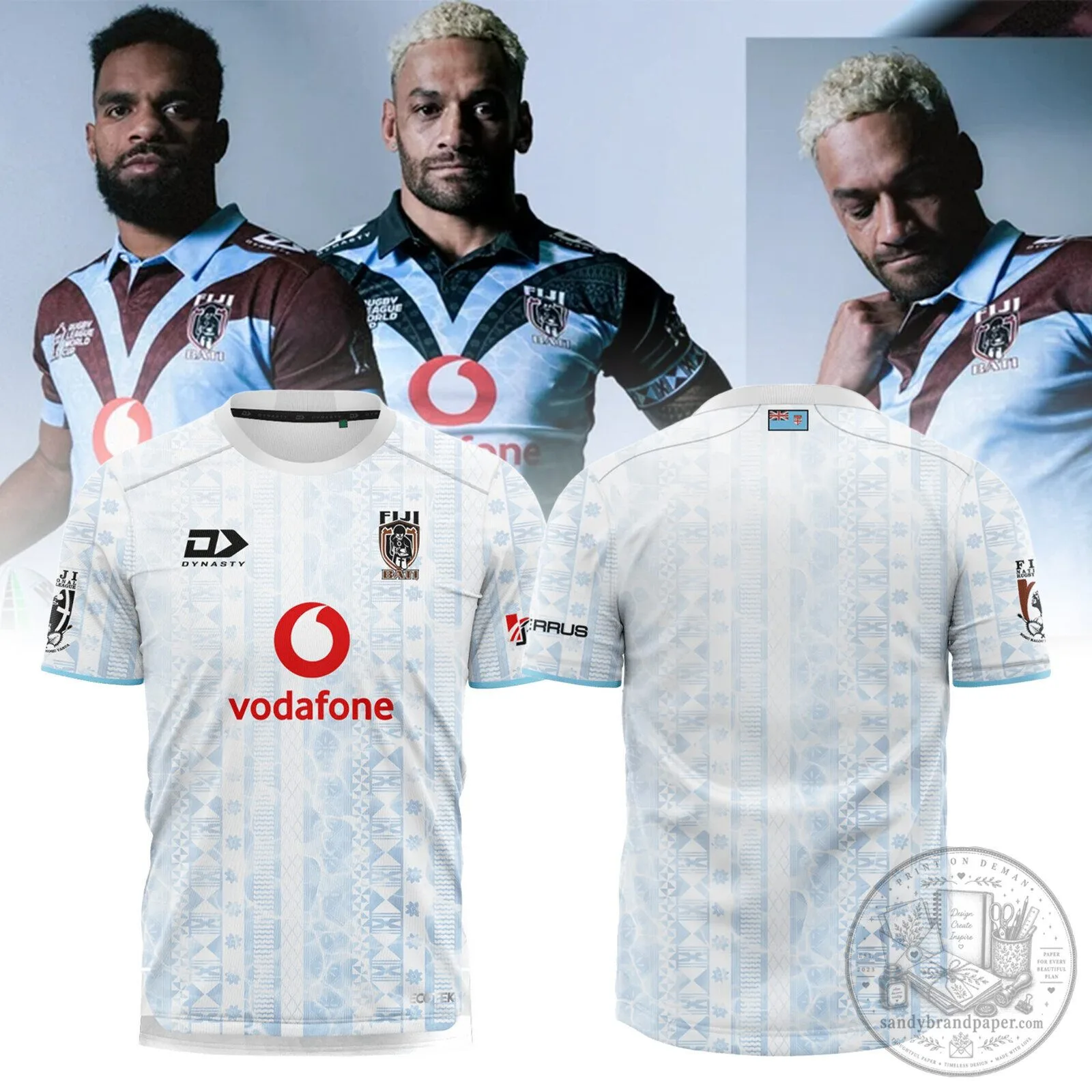 Fiji Bati Rugby League Team White Heritage Pattern Fan Jersey